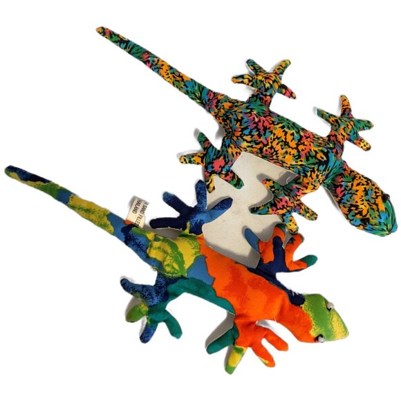 Vintage 1990s Sand Filled Geckos Toys Tie Dye Paperweight Stuffed Plush Animal - Picture 2 of 6